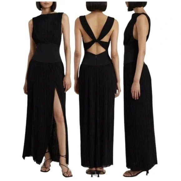 bec + bridge Dresses & Skirts - Bec + Bridge Carmen Pleated Cut Out Twisted Open Back Maxi Dress Black 6 NWT